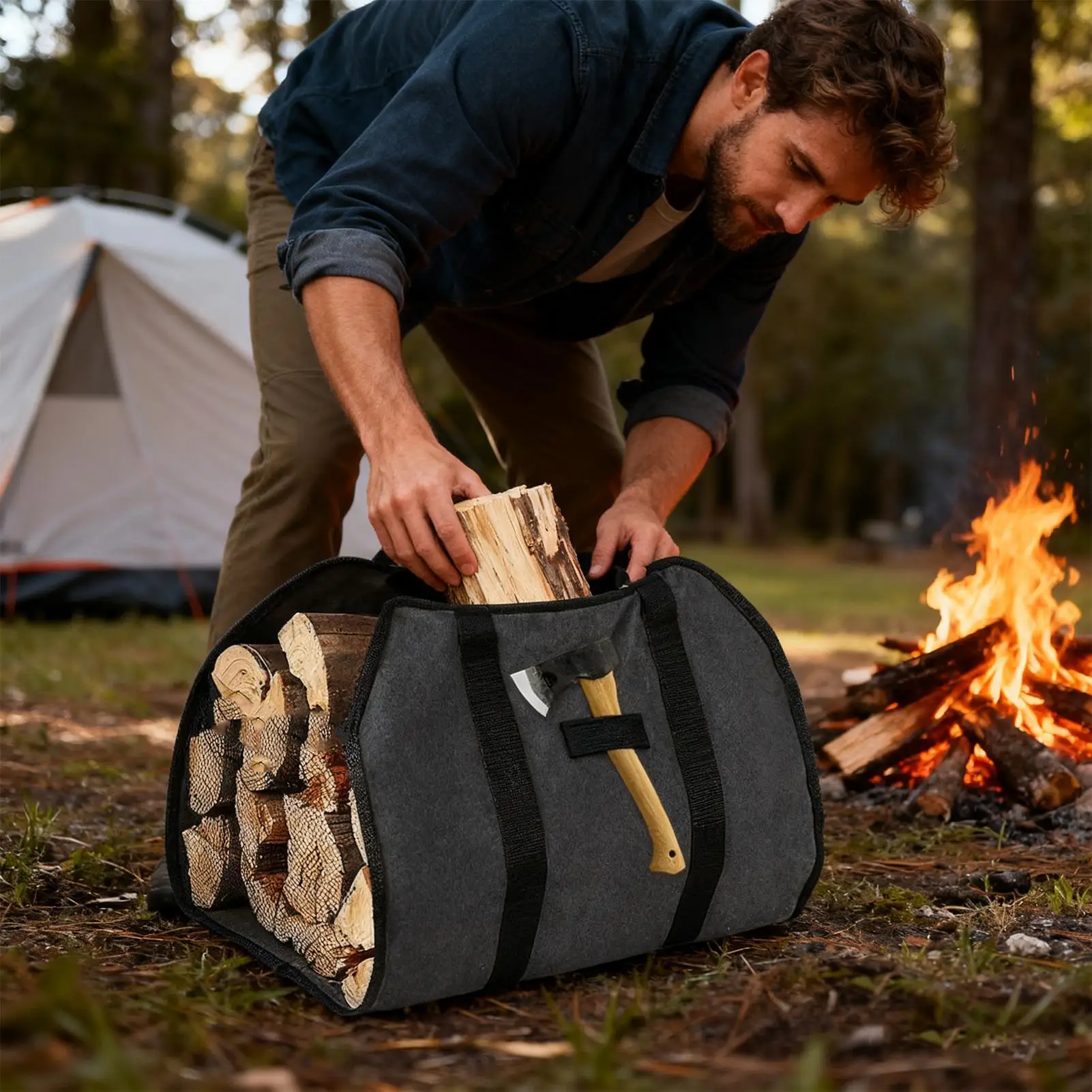 Firewood Carrier Heavy Duty Large Portable Storage Wood Carrying Bag Wood Carrier Canvas For Indoor Outdoor Camping Campfire