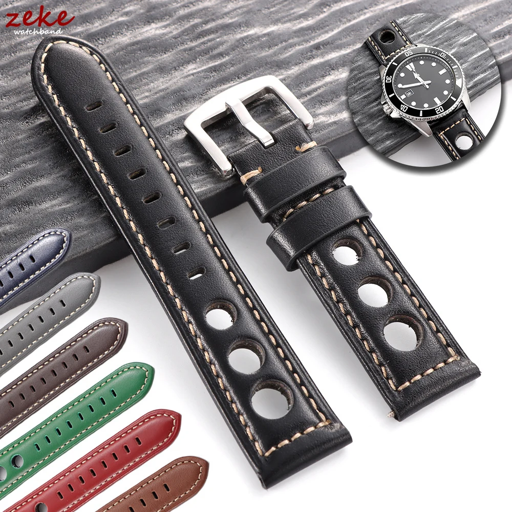 Vintage Rindsleder Echtleder Uhrenarmband 20mm 22mm 24mm 26mm Metall Dornschließe Band Atmungsaktives Armband Armband Gürtel für Männer