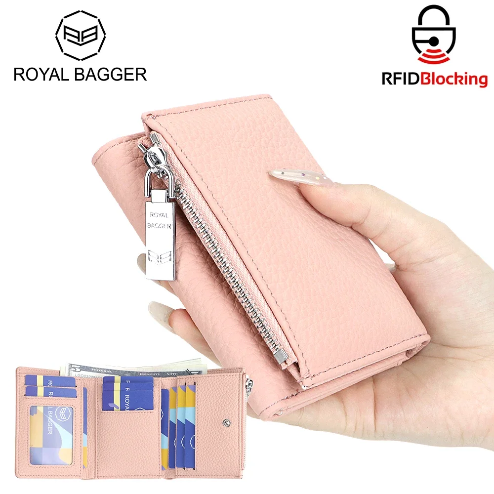 

Royal Bagger Genuine Leather Short Wallets with RFID Blocking, Foldable Solid Color Coin Purse, Trifold Multi Card Holder 1905