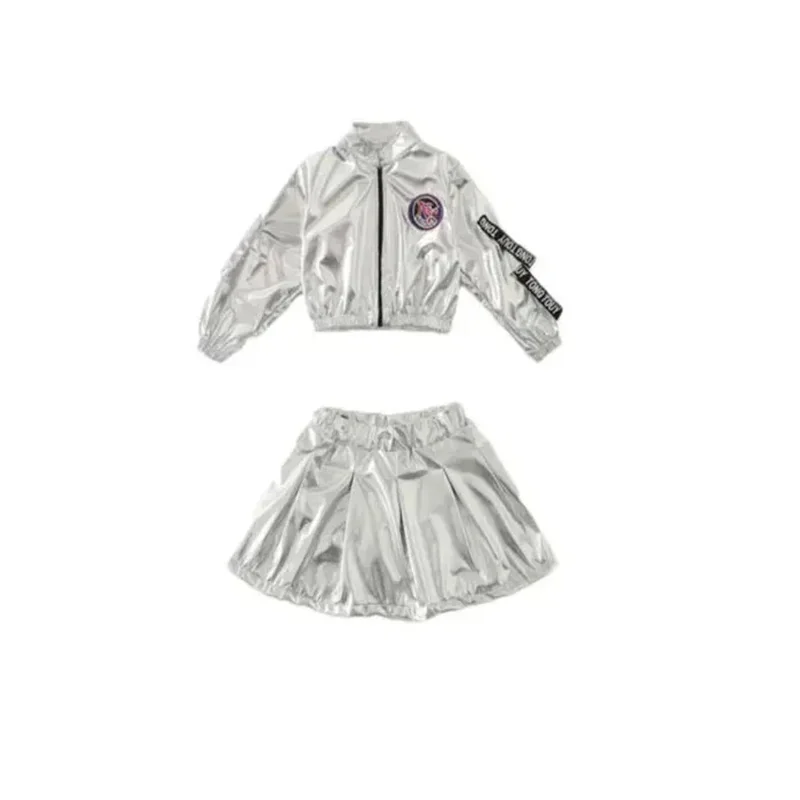 1 totlot boy girl hip-hop set silver color jazz dance costume children performance jazz dance costume C