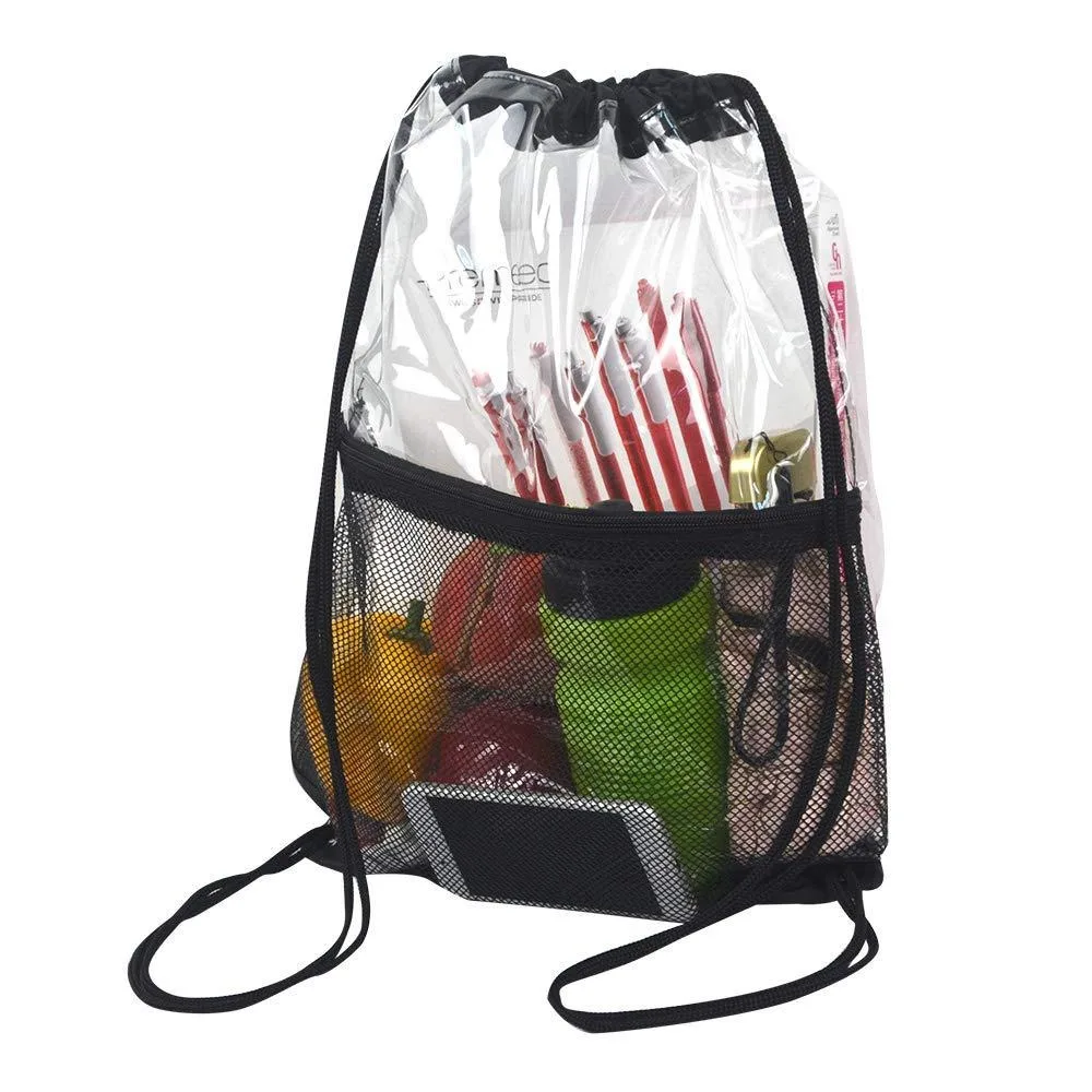 1-20PCS Clear Drawstring Bag Waterproof Transparent Toiletry Bag  Drawstring Beach Bag Sports Dirty Clothes Storage Backpack