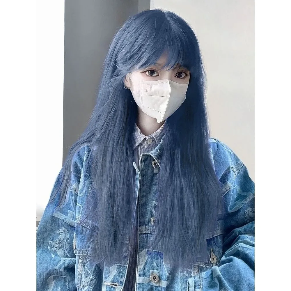 Nieuwe Goedkope Cosplay Synthetische Pruik Voor Dames Lang Steil Haar Pruiken Blauw Grijs Lolita Natuurlijke Dagelijkse Kapsel Simulatie Pruik Set.