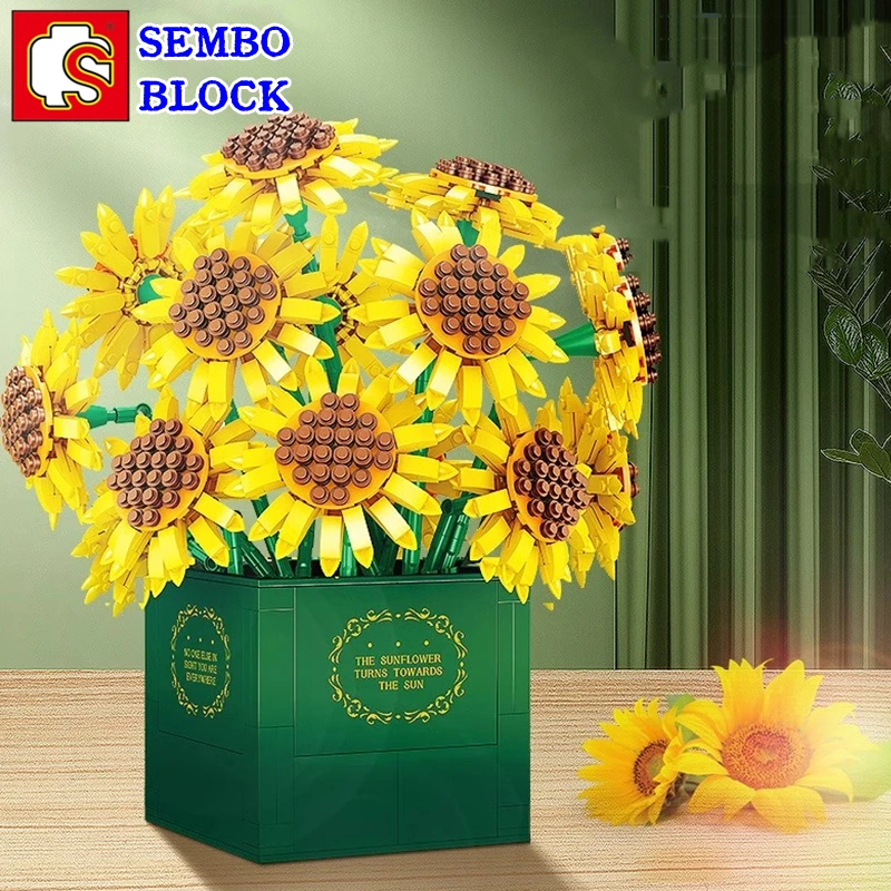 SEMBO Sunflower Building Blocks, Night Light Ornaments, Assembled Toys, Kawaii Gifts for Girls on Holiday Birthdays