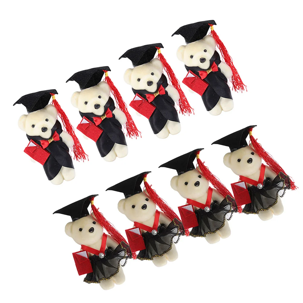 8 Pcs Graduation Season Dr Bear Bouquet DIY Supplies Gift Small Non-woven Fabric Stuffed Bears Party Decor