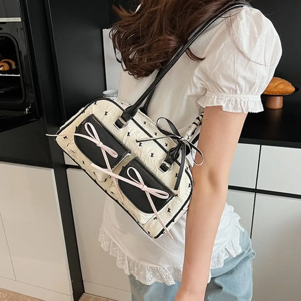 

Trendy Korean Style Bow Ribbon Shoulder Bag Commuting Sweet French Stick Underarm Bag Leisure Pocket Y2k Armpit Bag Women