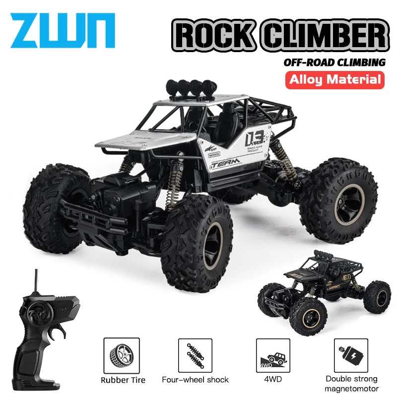 ZWN 1:16 4WD RC Car With Led Lights Radio Alloy Remote Control Cars Buggy Off-Road Control Trucks Boys Toys for Children Gifts