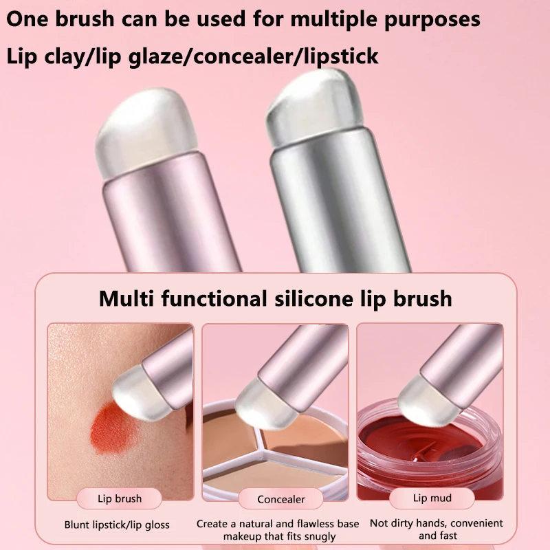 Q Soft Silicone Lip Brush With Dust Proof Cover Round Head Lipstick Applicator Lip Cosmetic Tool Multi-use Eyeshadow Brush