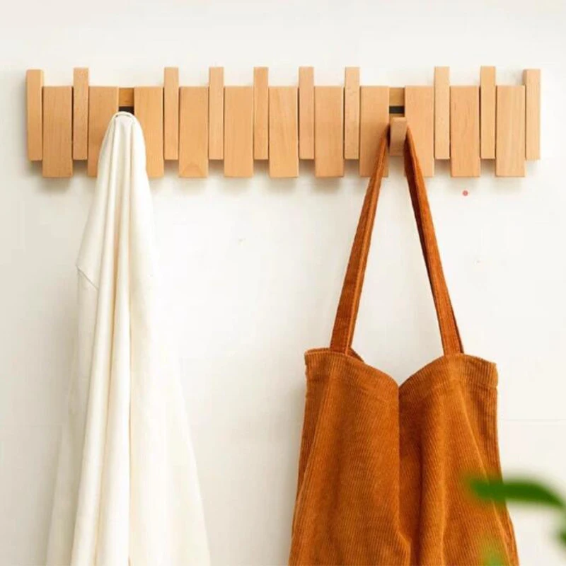 

Piano Key Style Coat Rack Wall Mounted Bamboo Wood Clothes Hook Entrance Door Coat Hat Hanger Rack Home Decor Furniture