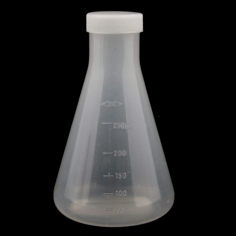 Laboratory Graduated Plastic Conical Erlenmeyer Flask, Measurable, Smooth Thick Wall, 4 Bottles Of 250Ml