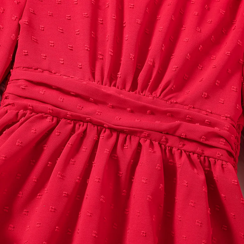 Kids Dresses For Girls Long Sleeved Red Casual Fashion For 8-12Ys Kids Outfit New Year Birthday Party Ball Gown Children Dress