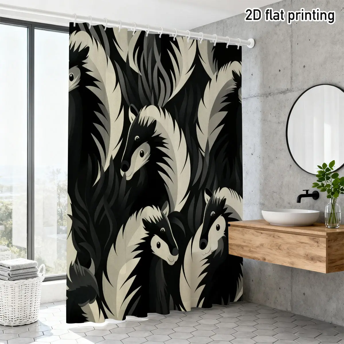 

Abstract Horse Head Shower Curtain, Black and White Equine Print, Modern Art Pattern, Waterproof Bathroom Decor, Stylish Fabric