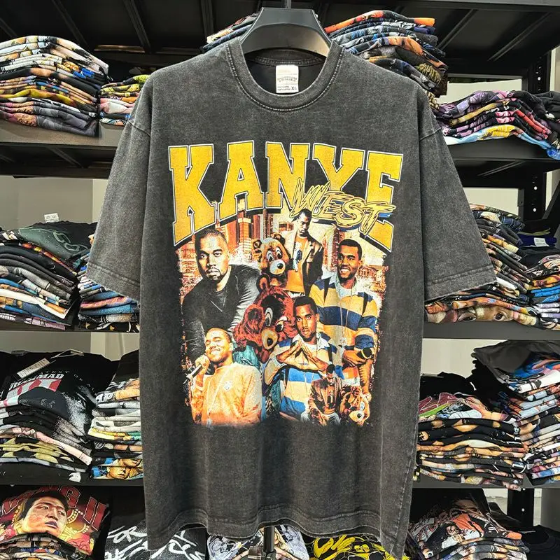 

Vintage Hip Hop West Kanye Kanye Print Short Sleeve T-shirt American Wash Loose Heavy Small Neckline Short T