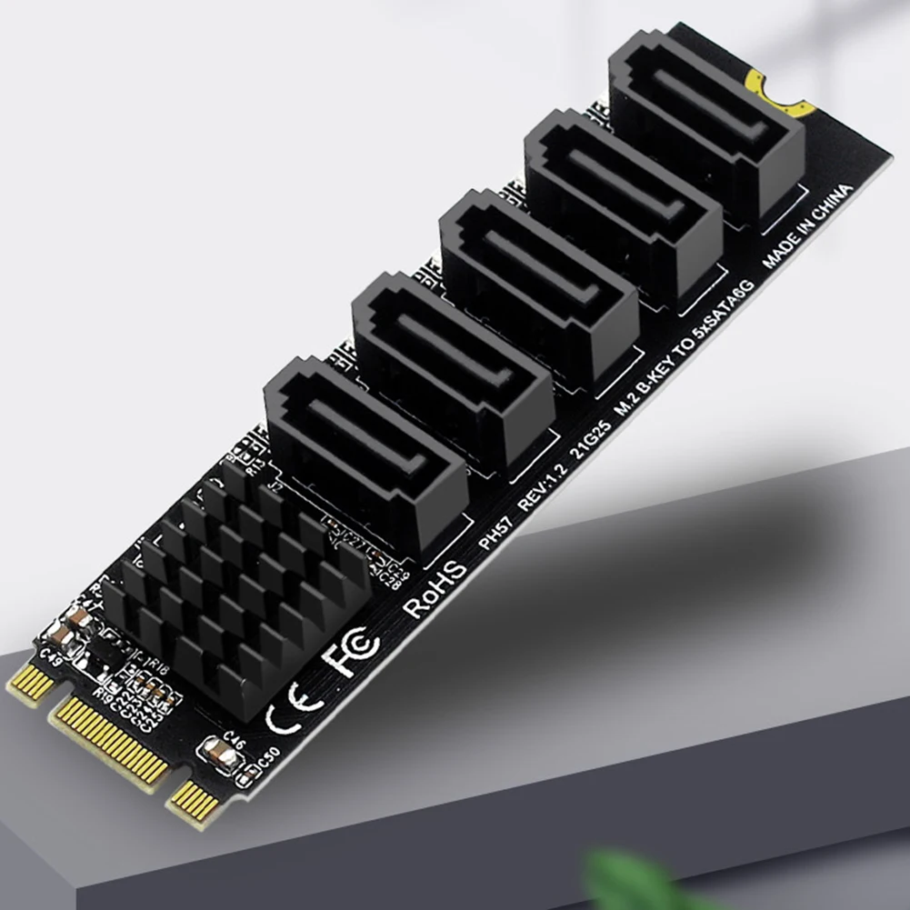 M.2 NGFF B-Key Sata To SATA3 Converter Card Computer Accessories 6Gbps Plug and Play Support SSD and HDD 5 Ports for Desktop PC