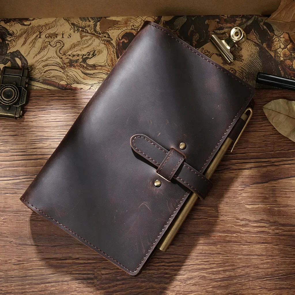 Crazy Horse Leather Journal Ring Binder Notebook A5 A6 A7 100 Sheets Refillable Notebook Travel Diary Planner Card Holder Binder