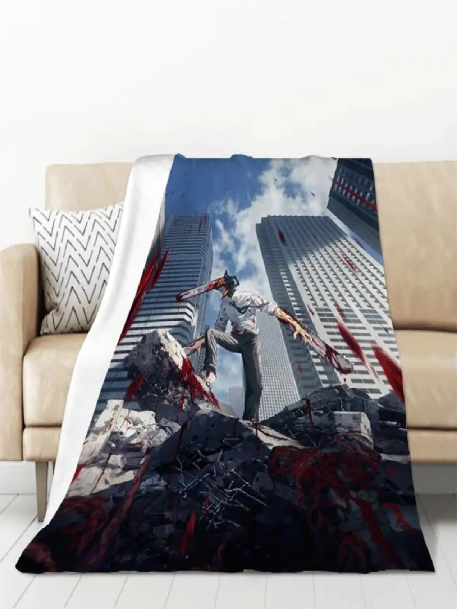 Chainsaw Man Anime Fleece Blanket Soft Warm Throws for Bed Sofa Custom Double Decorative Throw Home Textiles