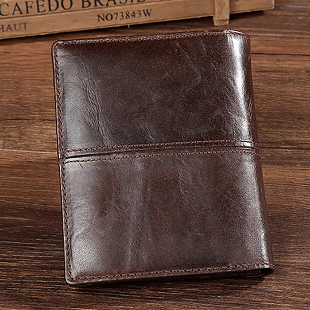 Oil Wax Cowhide Men Bifold Wallet Clutch Money Bag Genuine Leather Luxury Coin Pocket Male ID/Credit Card Holder Short Purse New