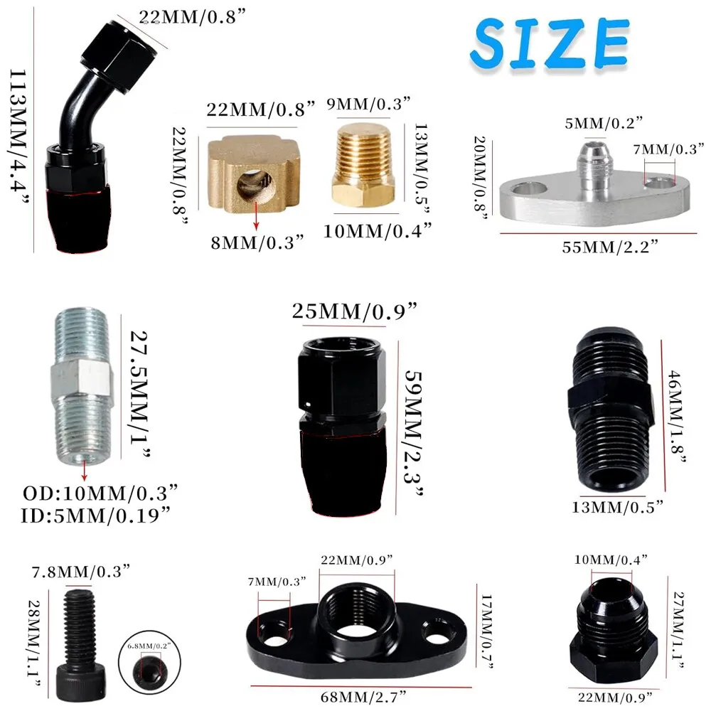 ユニバーサルアルミターボオイルラインフィードキット＆リターンドレンフランジT3 T4 T04 T61 T66 T70オイルパンプラグZZ-1003