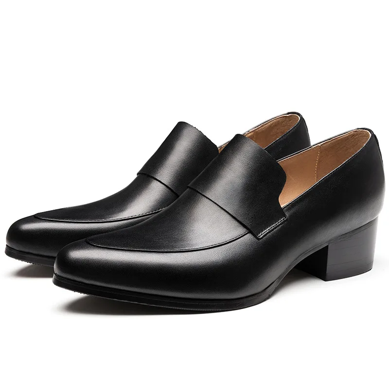 

Luxury Genuine Leather Mens High Heels 3 Cm / 5cm Height Handmade Quality Slip on Fashion Black Wedding Social Shoes Male 2026