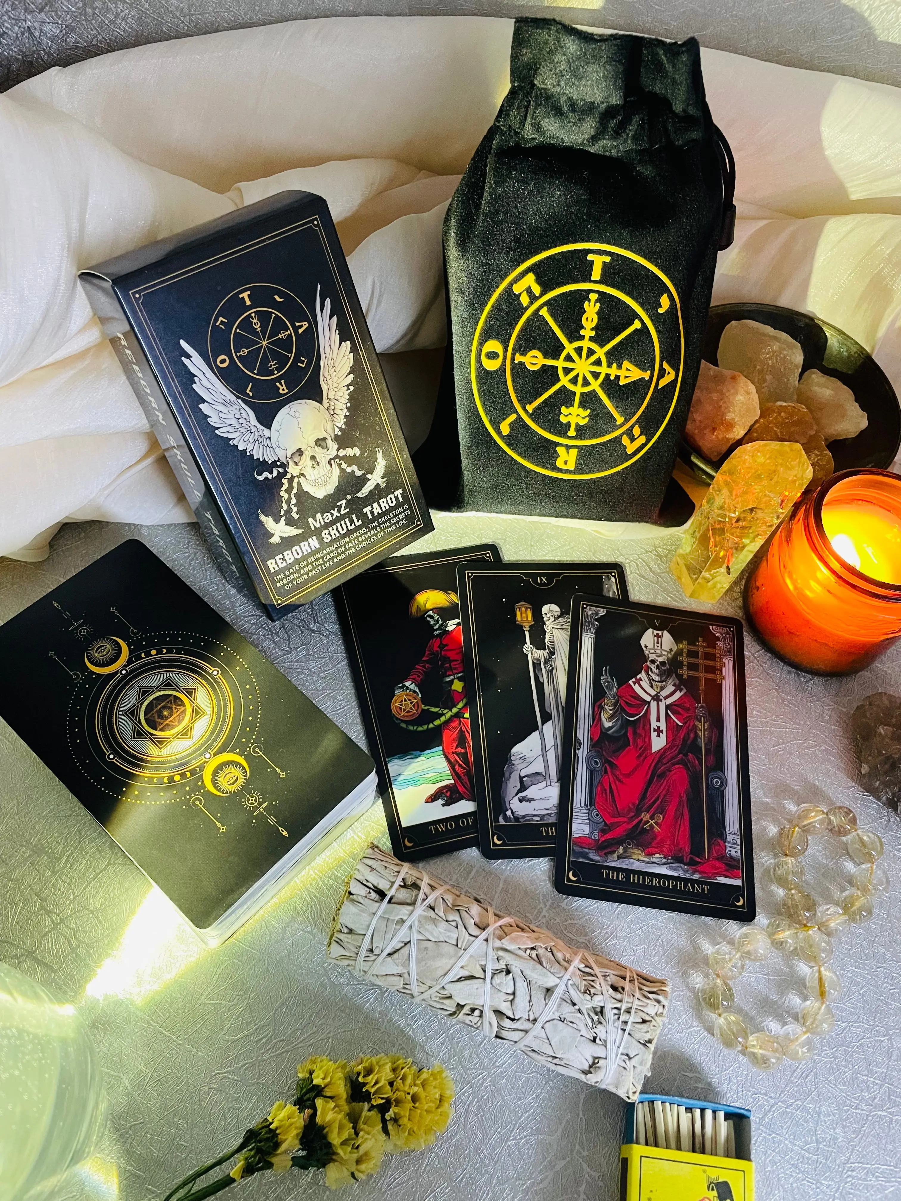 2025-プレミアム-スカル-ブラック-タロット-オリジナル-ライダー-ウェイト-スタイル-タロット-デッキ-​​78-カード-12x7cm-400-グラム複合紙多言語-pdf-ガイド