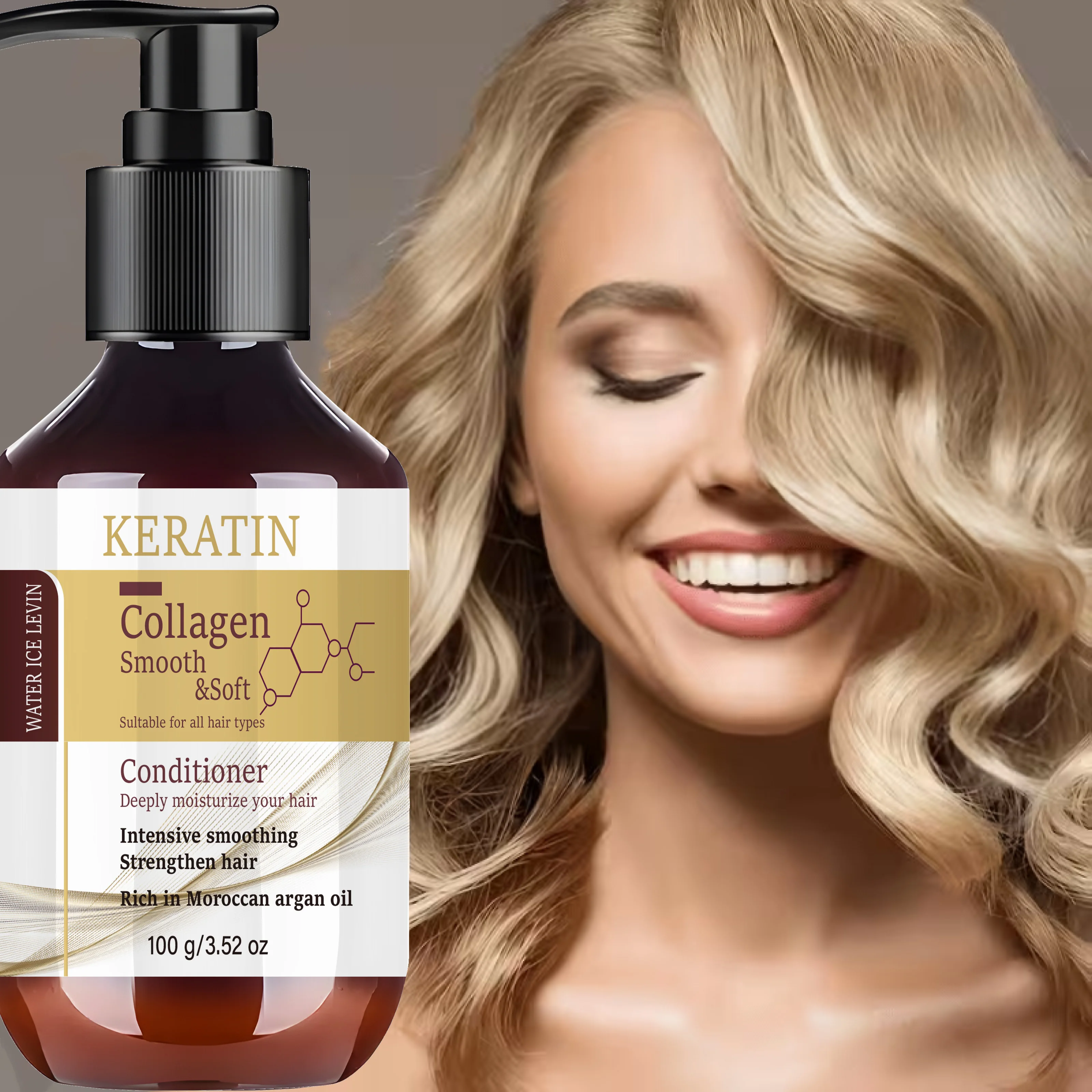 Water Ice Levin Keratin Collagen Argan Oil Deep Moisturizing Strengthening Hair Conditioner 100g