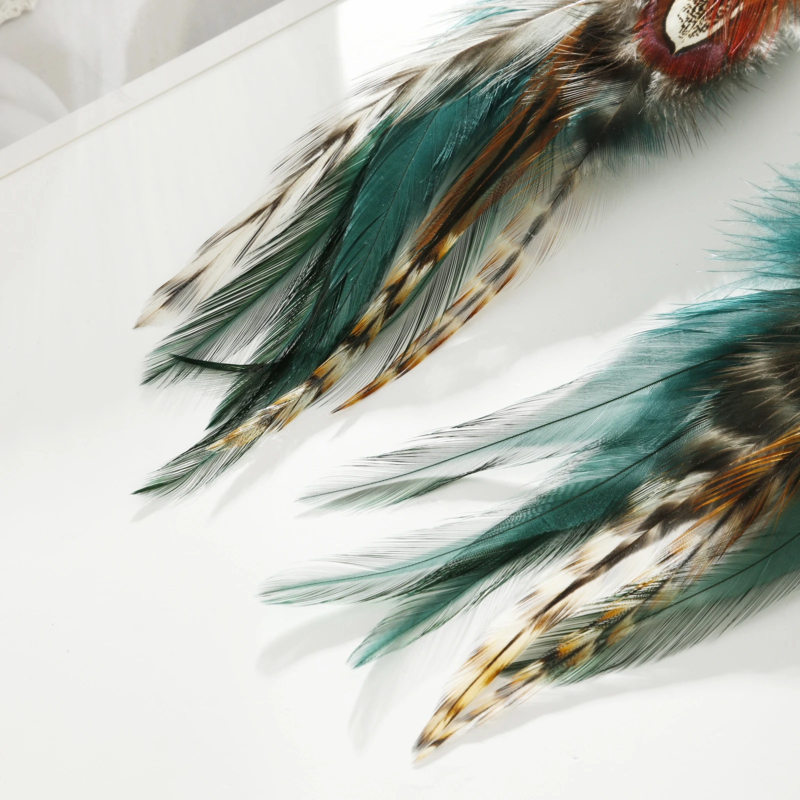 lureme Bohemian Style Multicolor Pheasant Feathers Dangle Earrings for Women Girls Large Feather Drop Earrings(er006405-1)