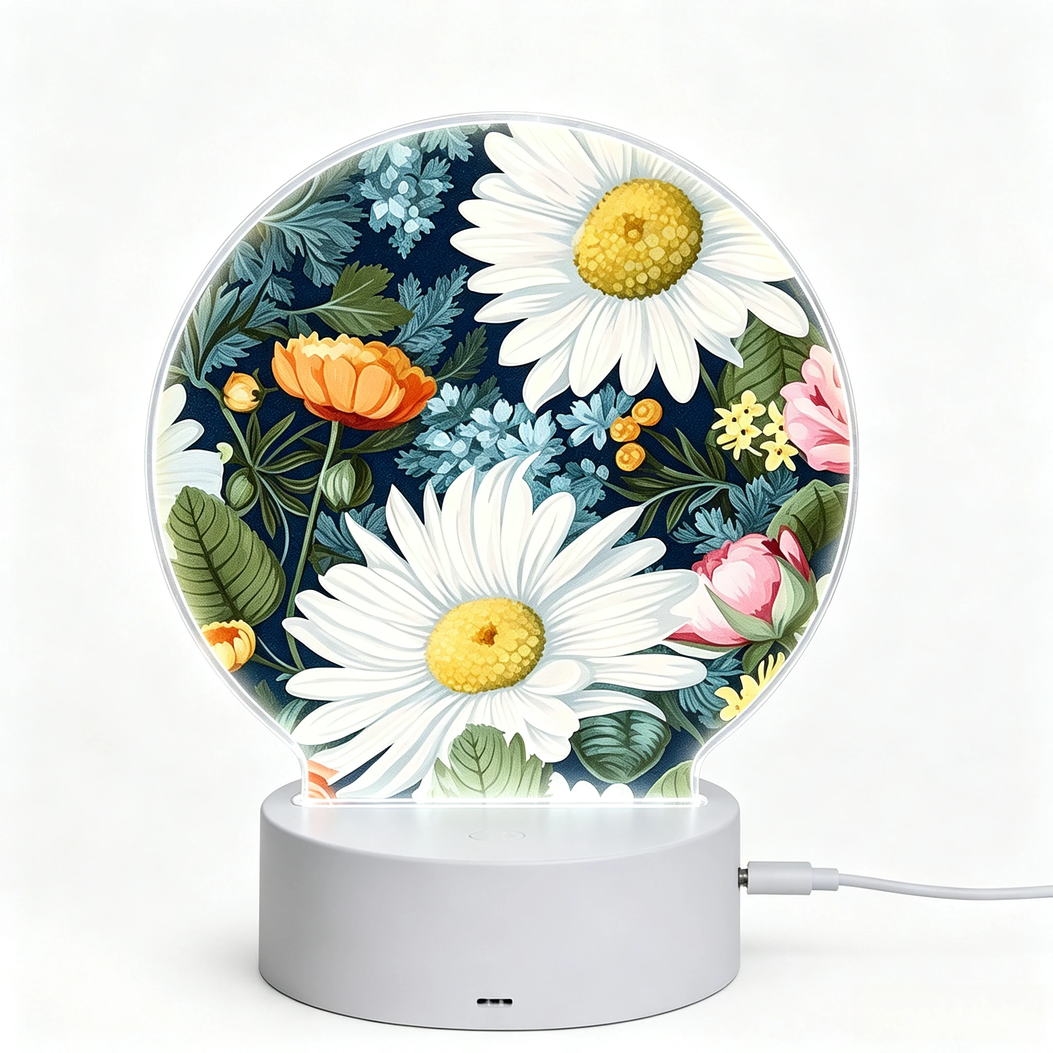 Acrylic Night Light Floral Print Night Lamp with USB Bedside LED Night Light for Home Decorations Christmas Birthday Wedding Gifts