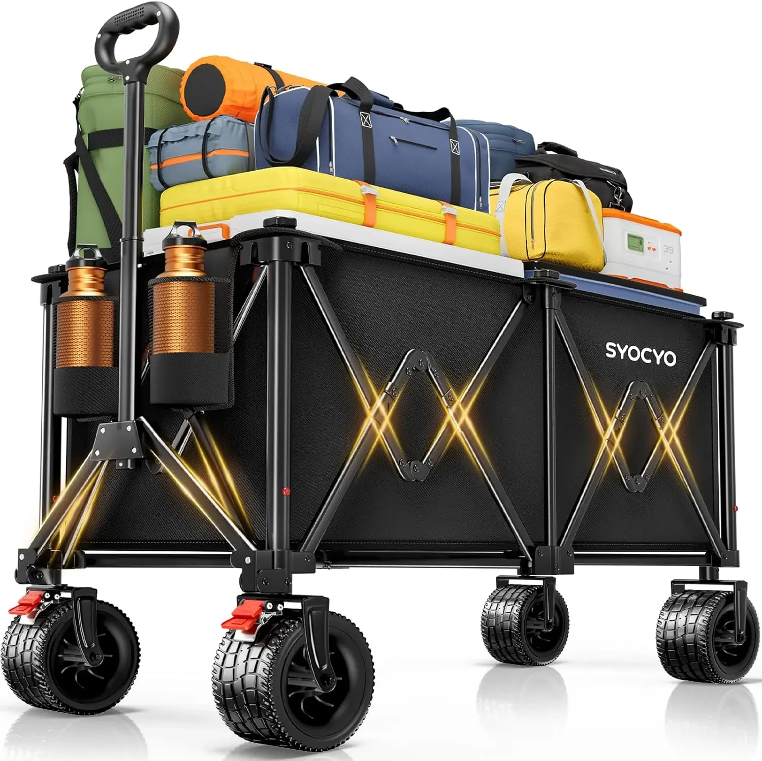 Foldable Heavy Duty Beach Sand Garden Camping Grocery Utility Wagon Cart All Terrain Wheels Cup Holders 570 Pound Capacity