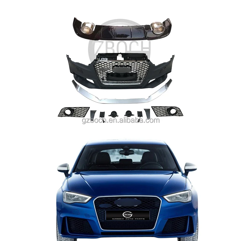 Wholesale bumper kits for 2013 2014 2015 2016 Audis A3 upgrade to RS3 Car bumper with car grill rear diffuser