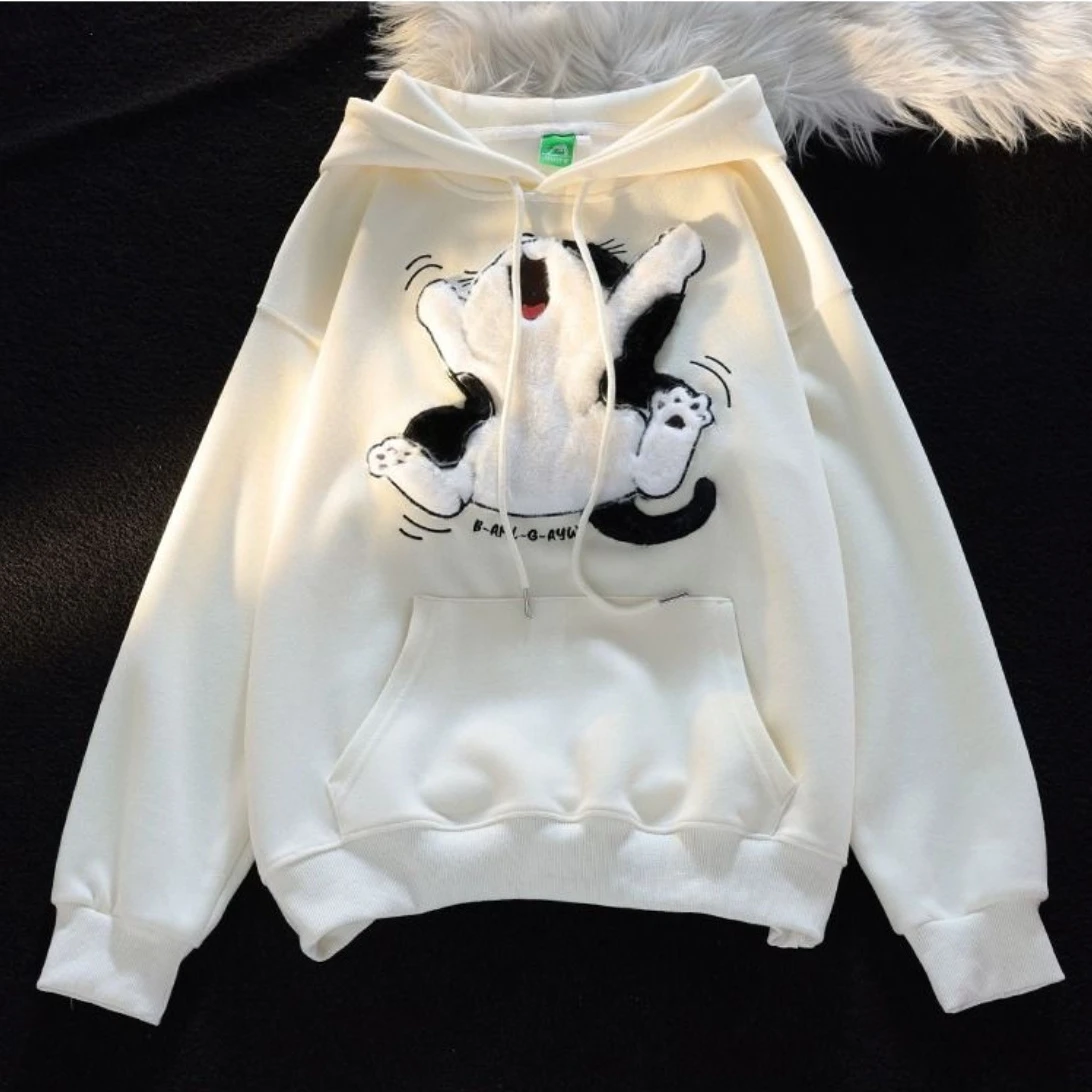 American Retro Cute KittenCouple Sweater for Men and Women in Autumn and Winterloose Fitting and Slimmingversatile Hooded Jacket