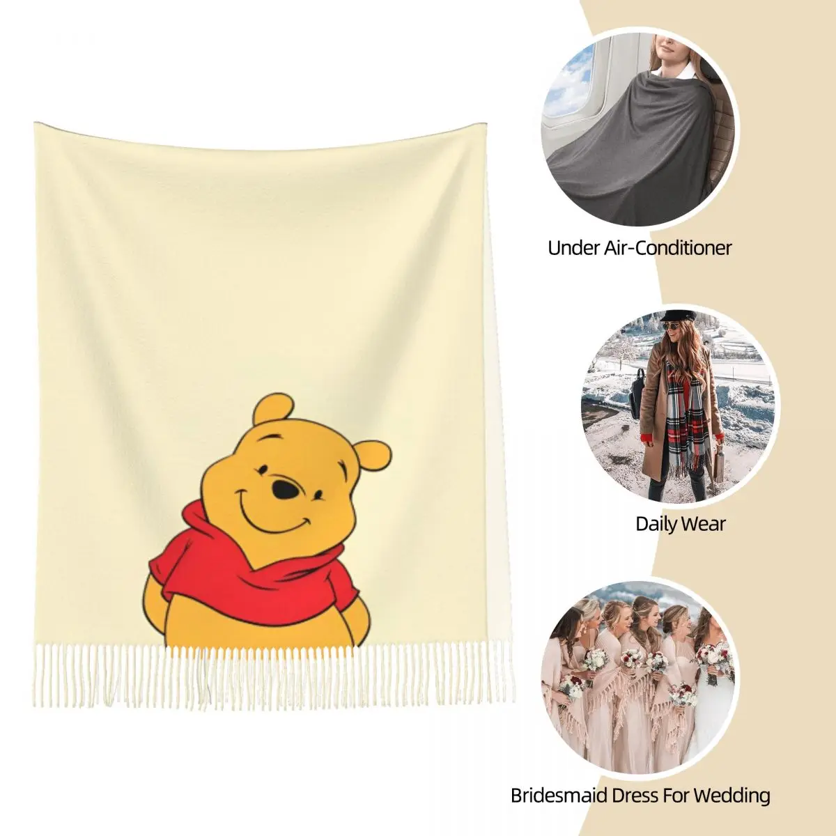 Bonito Winnie The Pooh Xale Wraps para mulheres quente grande lenço macio engraçado dos desenhos animados pashminas lenços de borla