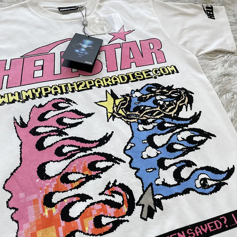Pure Cotton Short Sleeve T-Shirt Men's Print Halp Face Figure Hellstar Studios Youth Fashion Standard Fit round Neck Tee