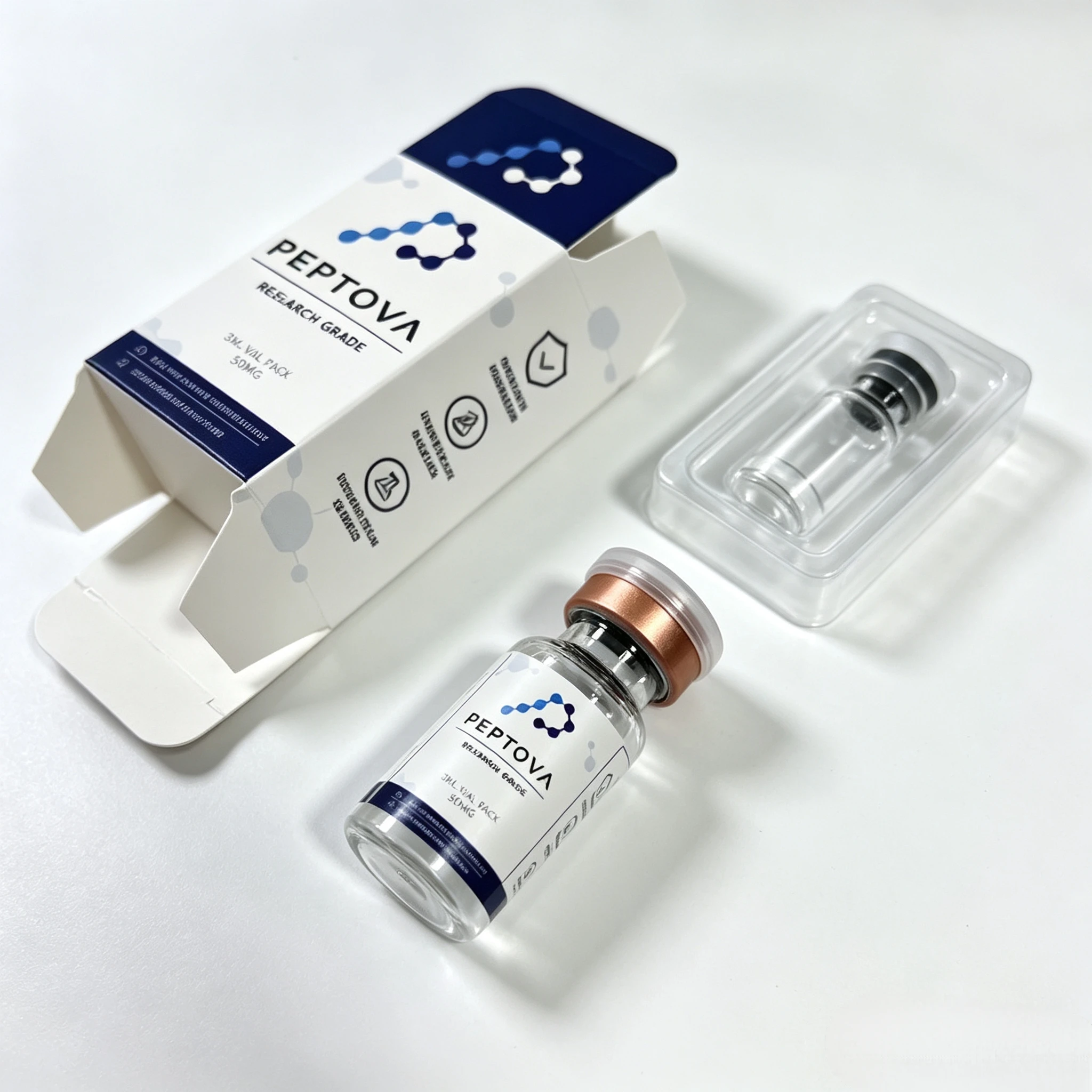 Commercial Grade Peptide Bottle Packaging Boxes Durable Folding Individual Paper Gift Cartons For 3ml 10ml Vials