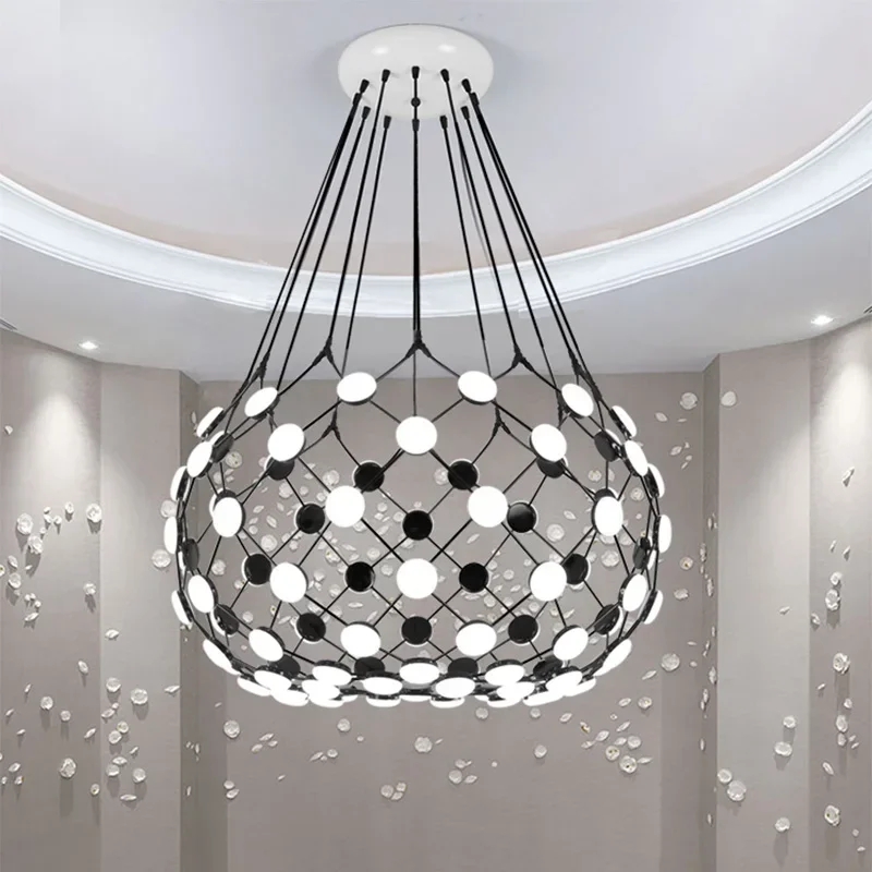 

Postmodern Creative Black And White Chess Pieces Pendant Light Fishing Net Luminaria for Living Room Bedroom Designer lamp