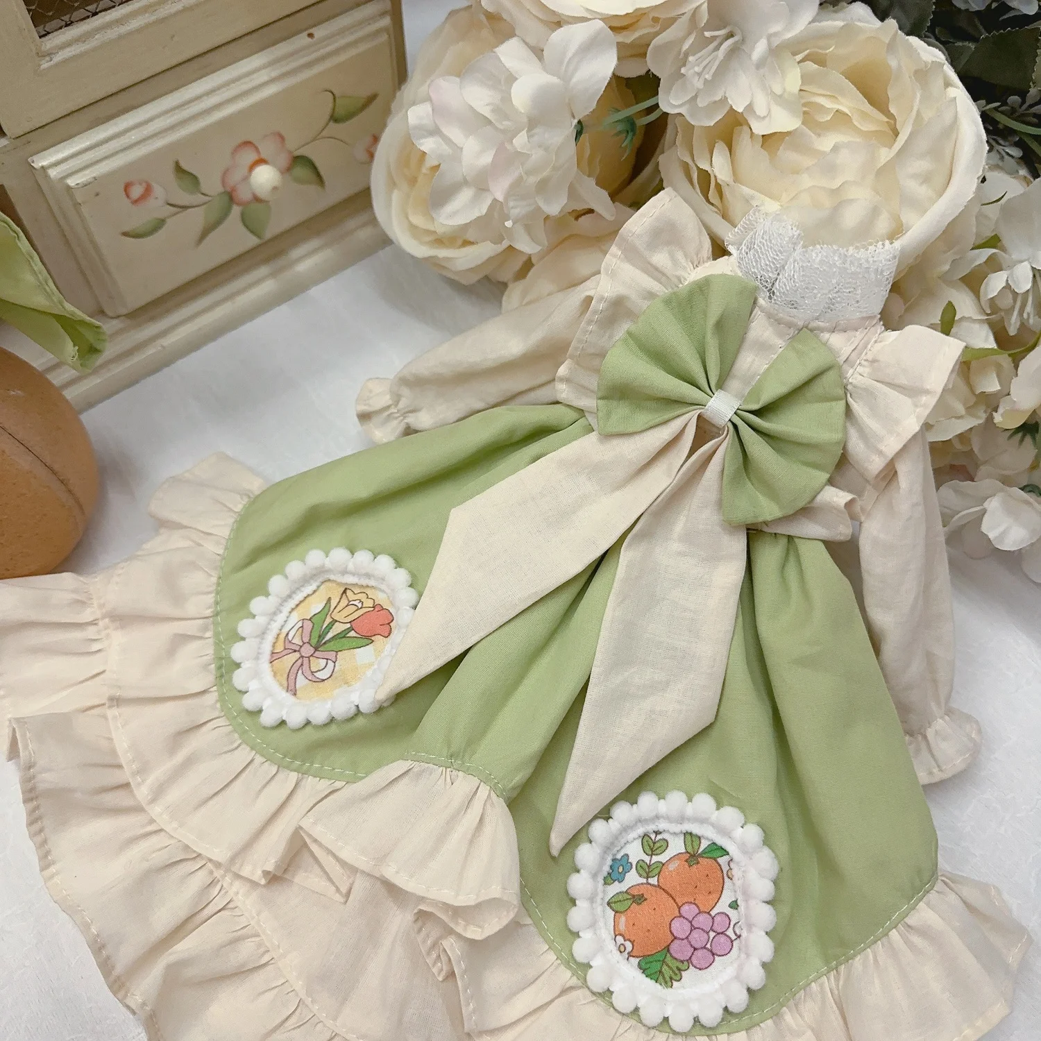 BJD Doll Clothes suitable for 1/3 1/4 1/6 size Bow light Green Dress Doll Accessories (skirt + headdress)