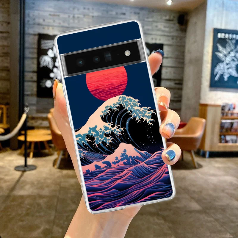 Phone Case For Google Pixel 9 8 7 6 9A 8A 7A 6A 5 4 5A 4A 3A Pro XL Soft Clear TPU Transparent Cover Fashion Great Blue Wave