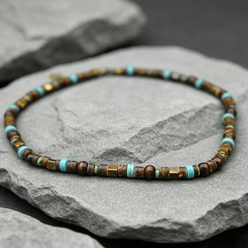 Natural Coconut Shell Bead Necklace Retro Cube Metal Beads Tribal Punk Rock Handmade Jewelry For Men Women Gift