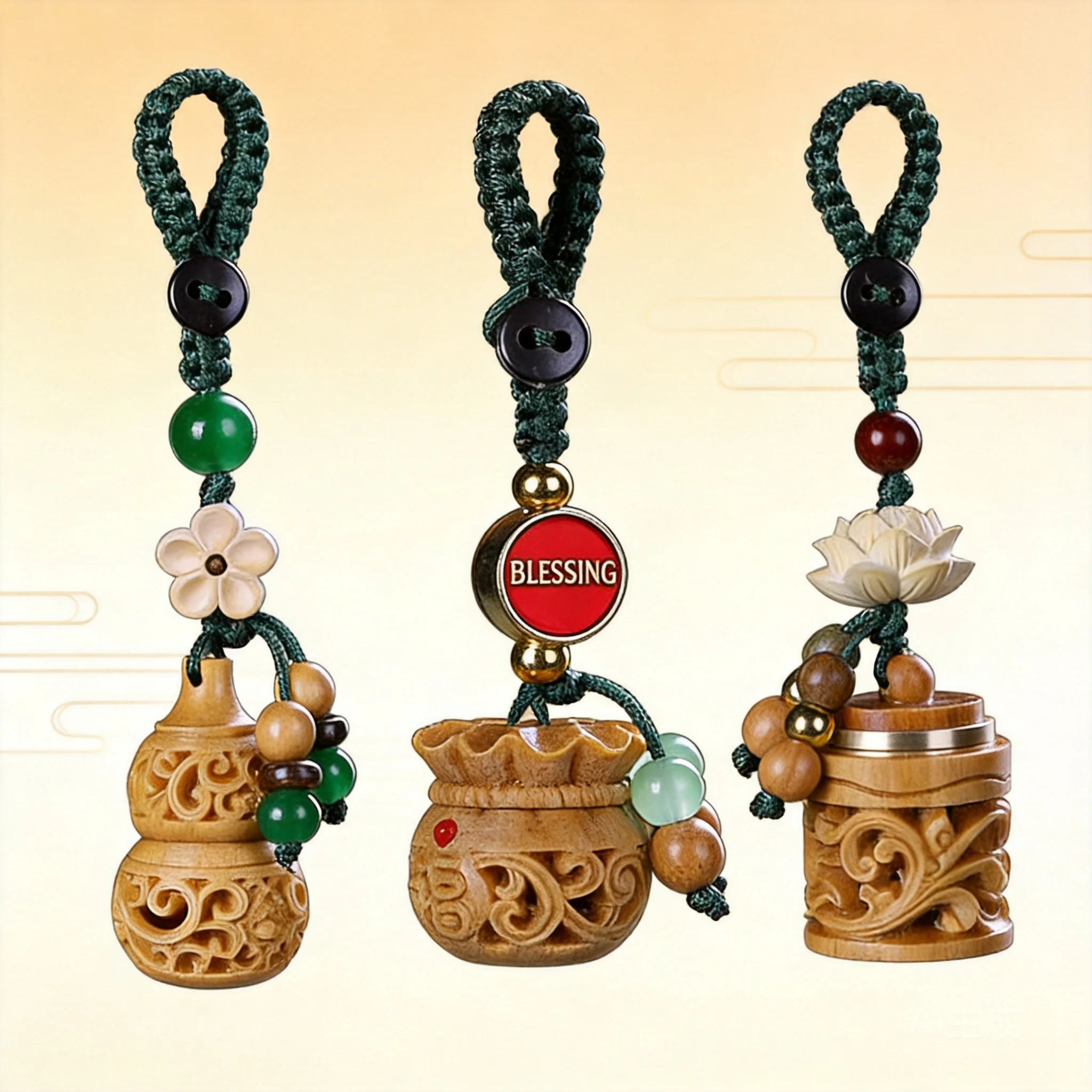 Aroma Bead Sachet - 木製中空彫刻中国風サシェペンダントポータブルアロマディフューザーキーホルダーバッグバックパック車内装飾2026