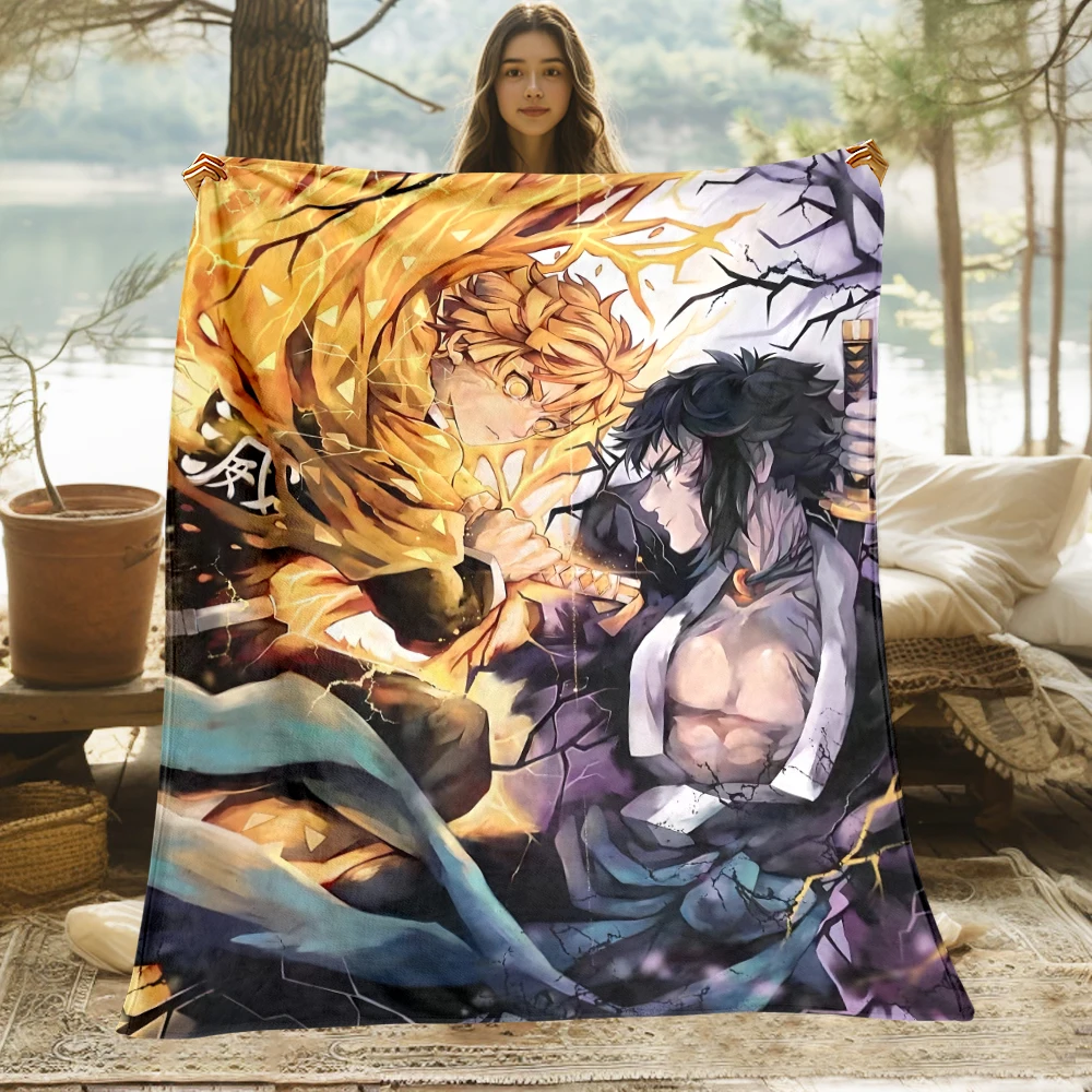 D- Demon Slayer Japanese Anime Print Blanket.Comfortable Flannel,Bedroom,Room,Sofa,Bed,Chair,Gift,Picnics,Trip,Camp,Blankets.