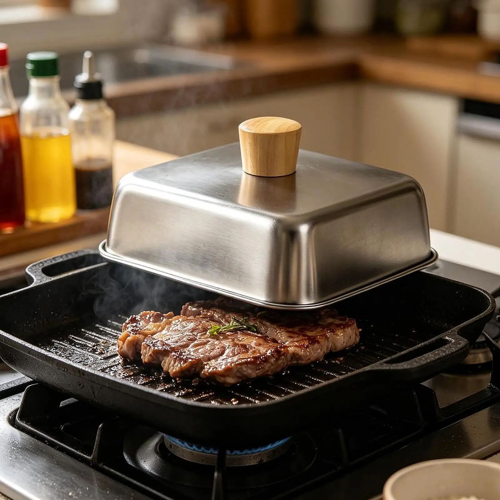 High Performance Square Cheese Melting Dome Thick Stainless Steel Easy Maintenance Lid for Grilling and Searing
