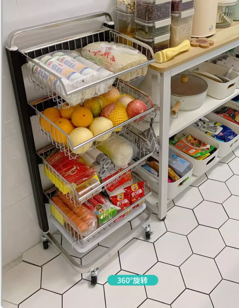 Kitchen vegetable storage rack floor multi-layer stainless steel multi-functional vegetable basket fruit storage basket