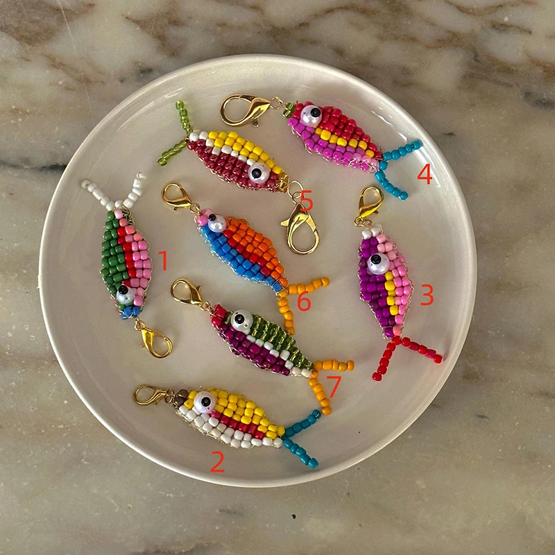 10pcs Colorful Bead Small Fish Pendant Keychain Phone Case Bag Charms Backpack