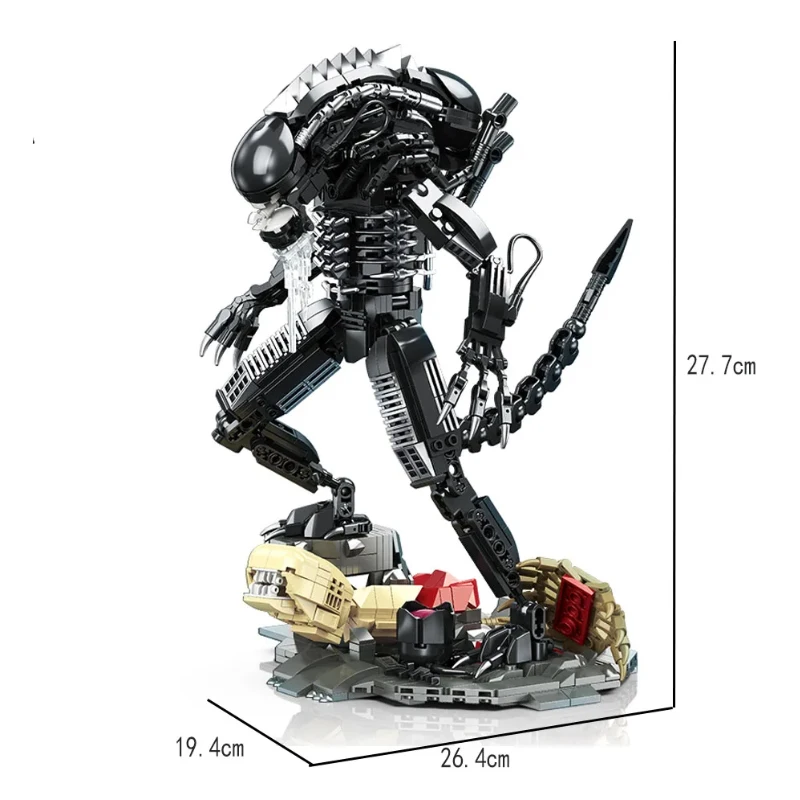 Xenomorph Alien Baustein-Modell, Horrorfilm-Alien-Kreatur MOC-Bausteine-Set, Bewegliche Mecha-Figur mit Basis, Sammlerstück Horror-Spielzeug-Geschenk für Erwachsene Fans – Detail 8