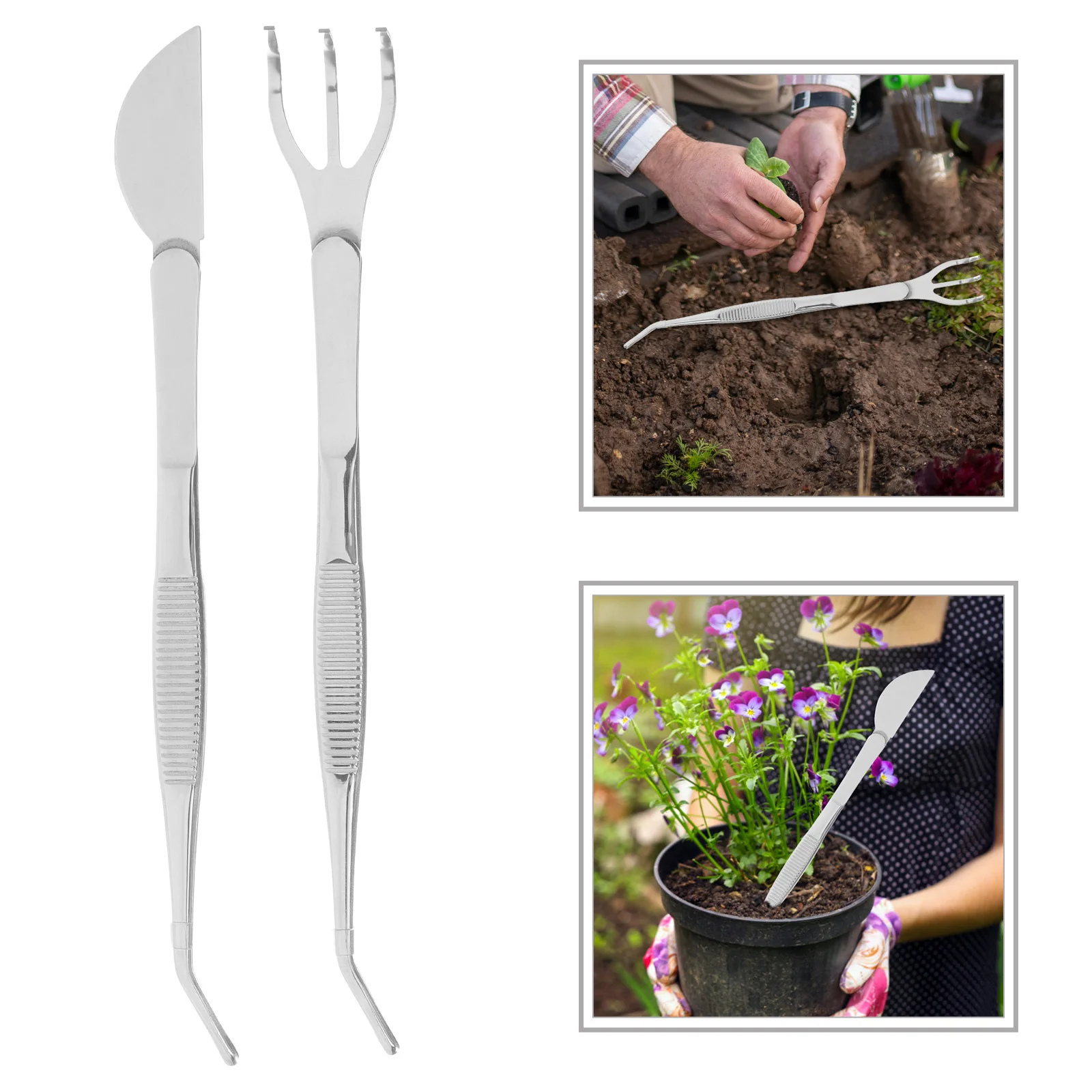 

1 set 1 Set Stainless Steel Bonsai Tweezers Rake Spatula Tool For Plants Garden Moss Planting Small Rake Crafting Portable