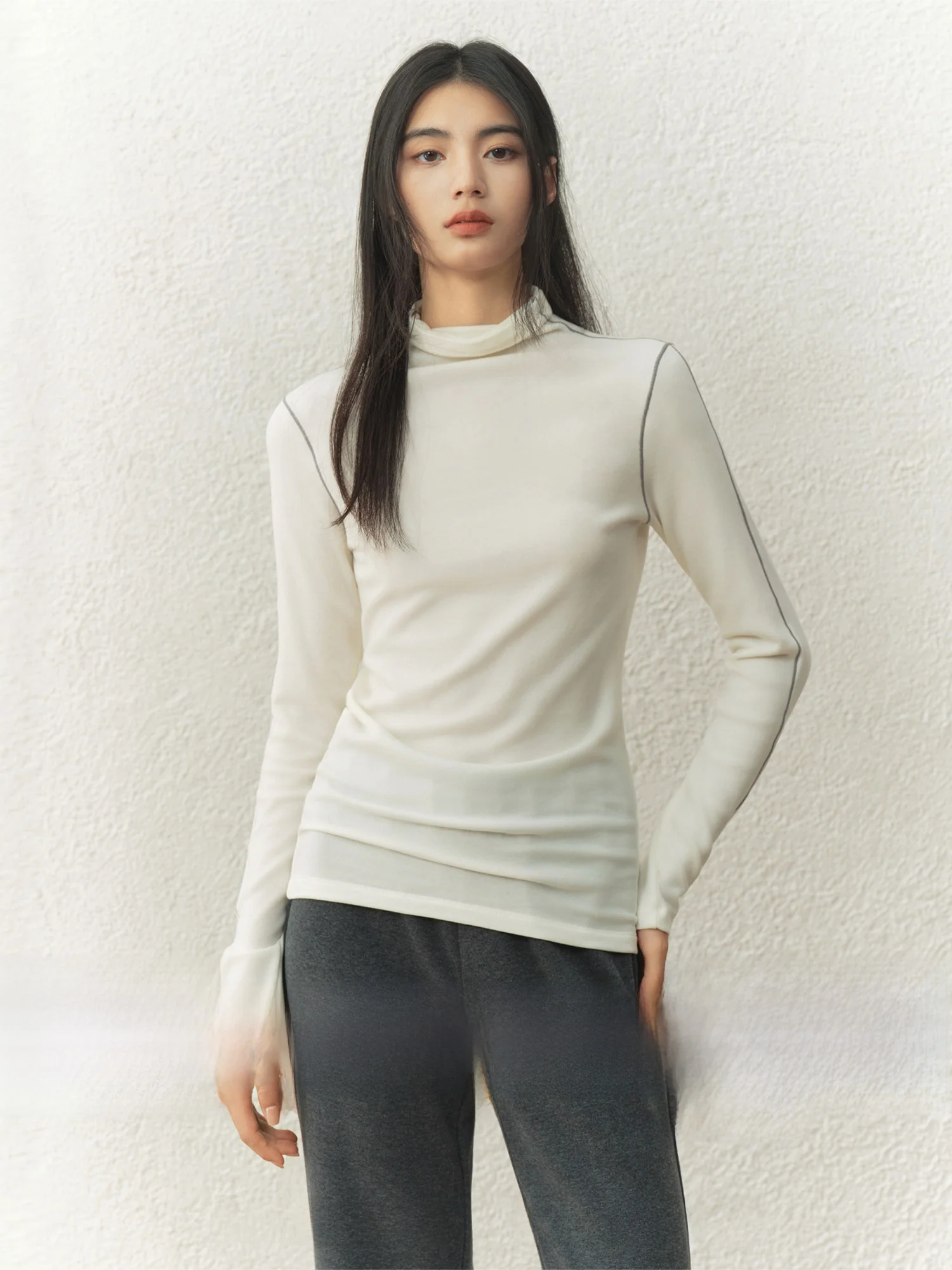 

Warm Long Sve Wool Base irt f High Collar Women's Inner Wear Autumn Winter New Sle 2025 Cozy Top Ladies Faion