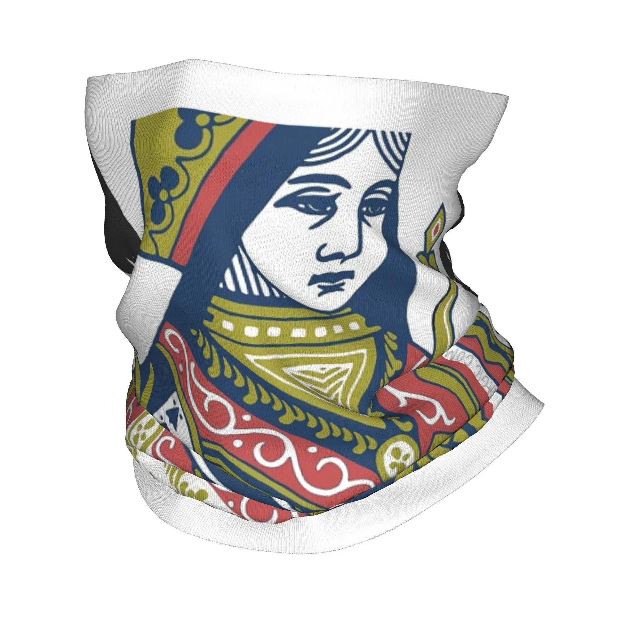 بطاقة اللعب - غطاء رقبة Queen of Spades Bandana مطبوع للوجه، وشاح دافئ لركوب الدراجات للجنسين للبالغين طوال الموسم