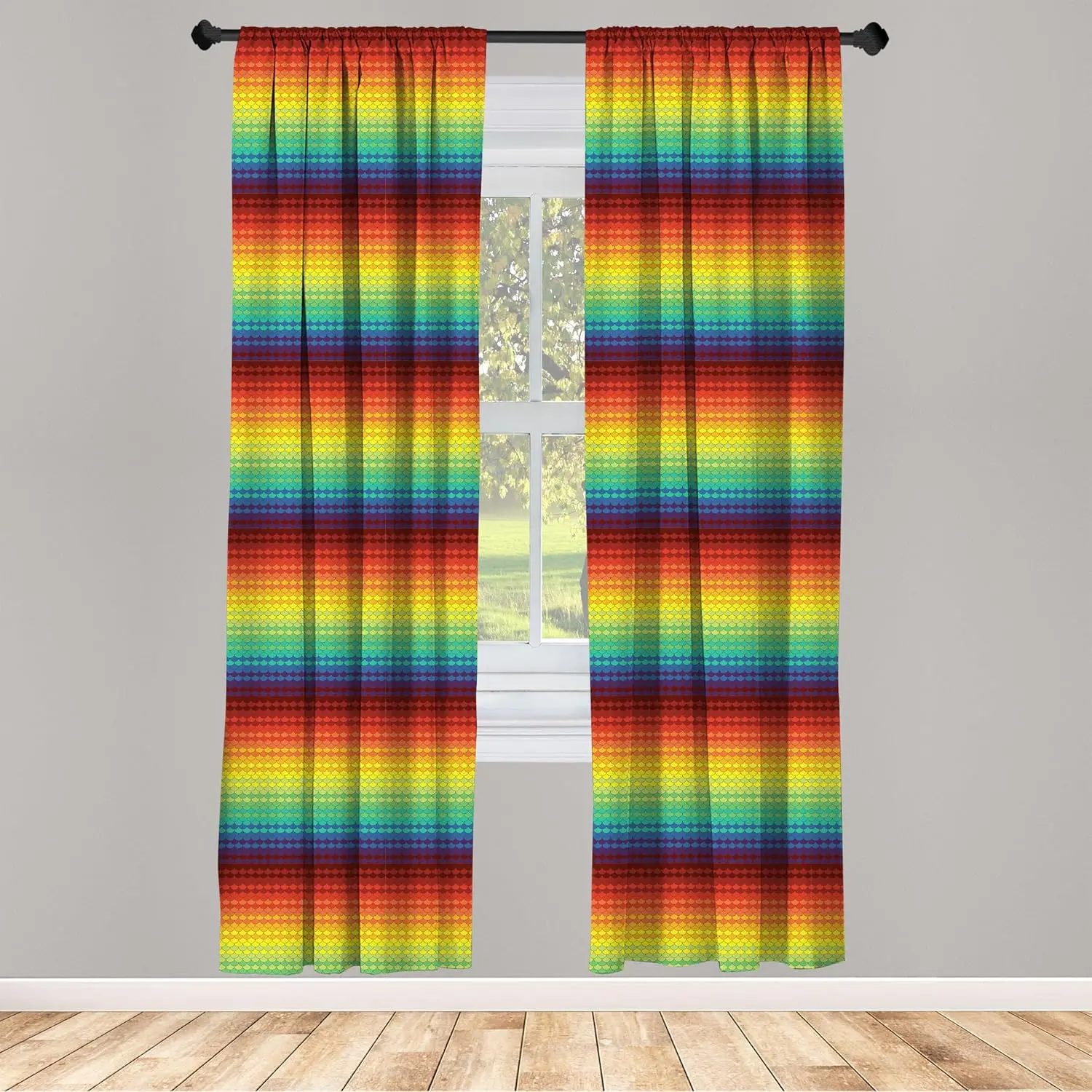Rainbow Fish Scale Curtains Mermaid Tail Print for Girls Room Bedroom Window Fantasy Decor