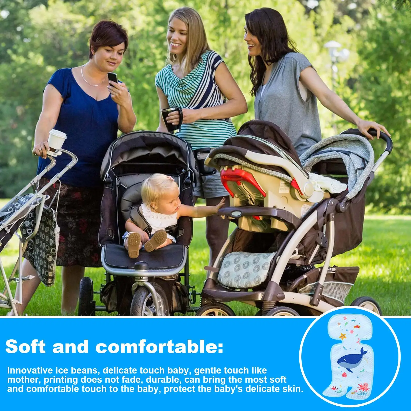 Cartoon Baby Stroller Seat Cushion Ice Silk Breathable Mesh Universal Washable for Infant 0-3 Years Summer Baby Stroller Mat