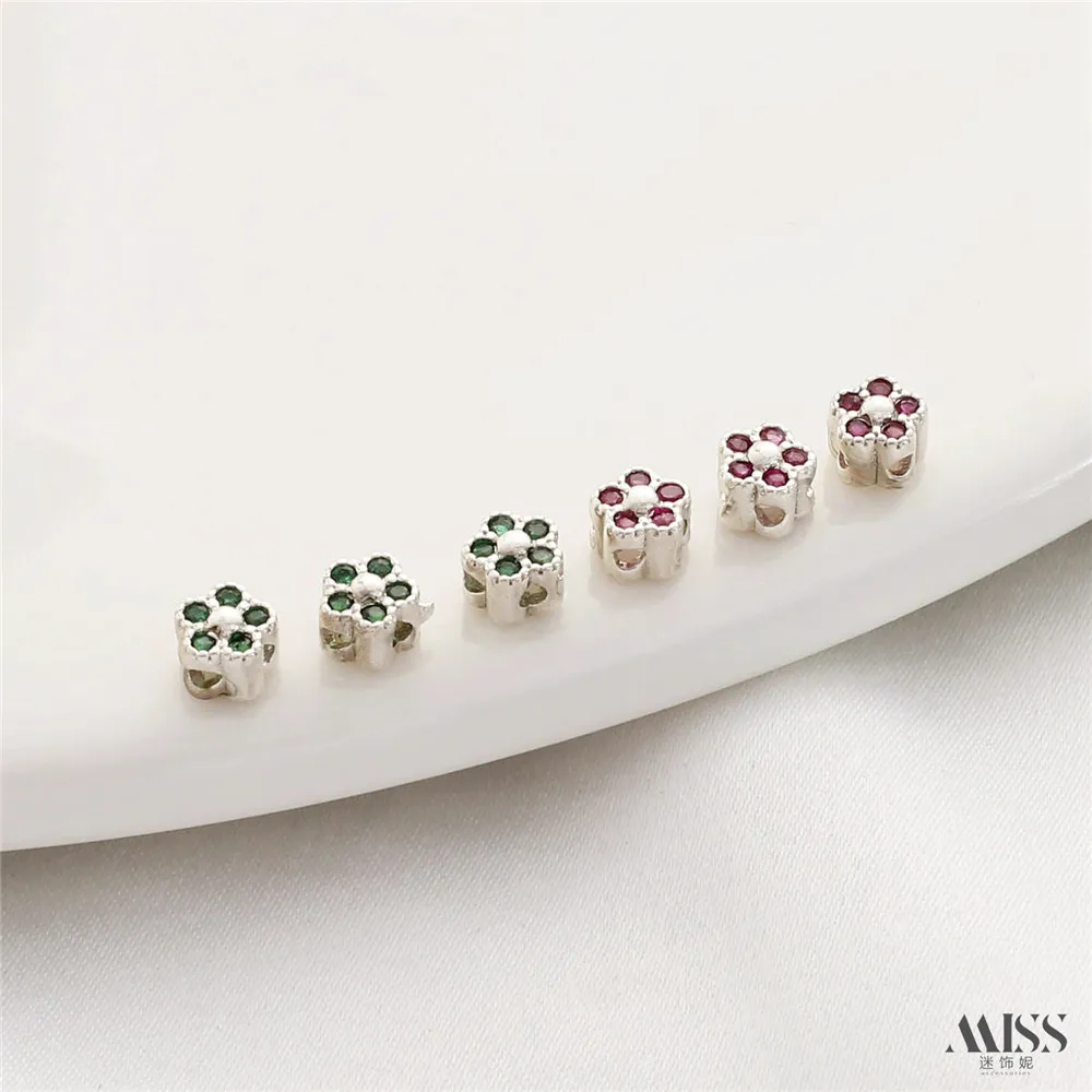 

Thick Silver-plated Zircon 4mm Five-petaled Flower Bead Spacer Loose Bead DIY Handmade Bracelet Necklace Jewelry Accessories