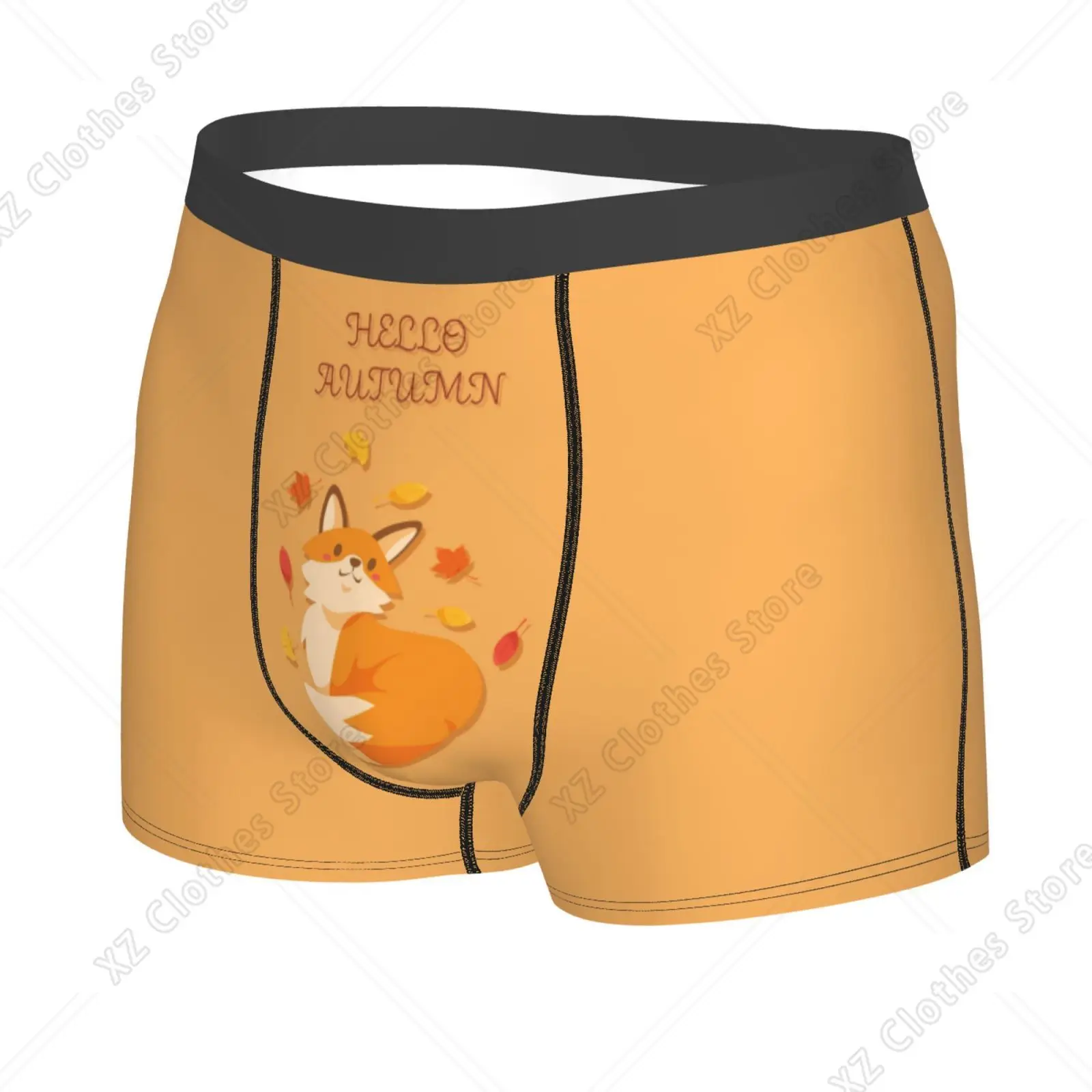 Autumn Leaves Fox Pattern Men's Breathable Boxer Briefs Comfort Soft Stretch Underwear Trunks with Bulge Pouch for Men Boys