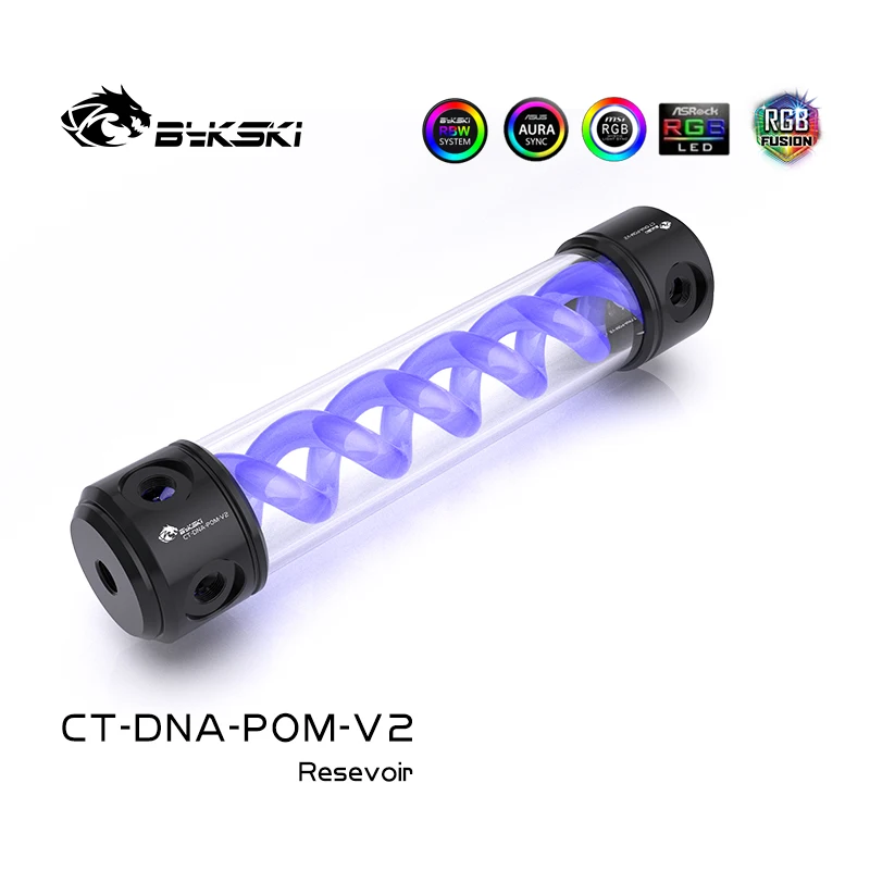 BYKSKI POM Acrylic Double Helix T-Virus DNA Cylindrical Water-Coolant Tank 6 Holes Reservoir Length 260MM /190MM X 50MM Red Blue